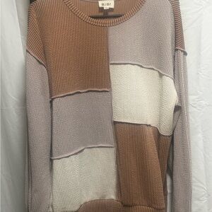 BiBi Women's Colorblock Sweater - Brown, Cream, and Gray